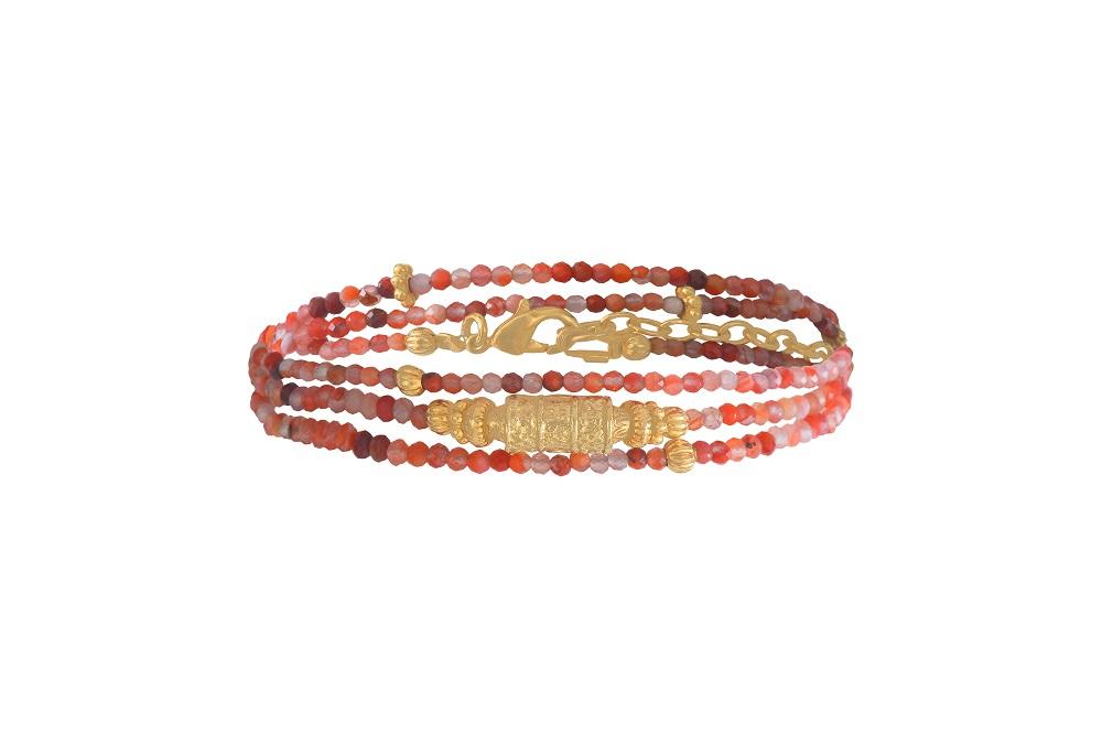 Leticia Ponti Amaia Tube bracelet 3 tours agate verte plaqué or