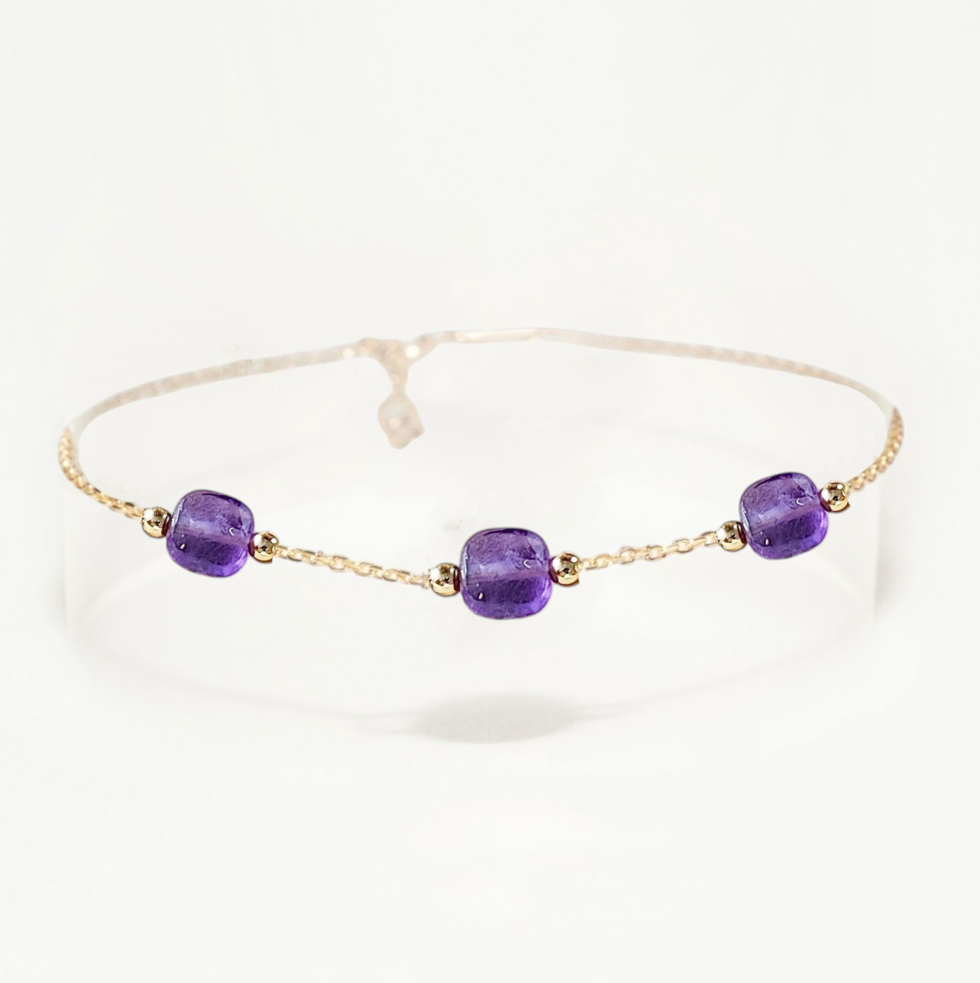 Ô PLUM Bracelet ELLA trois améthystes bracelet plaqué or