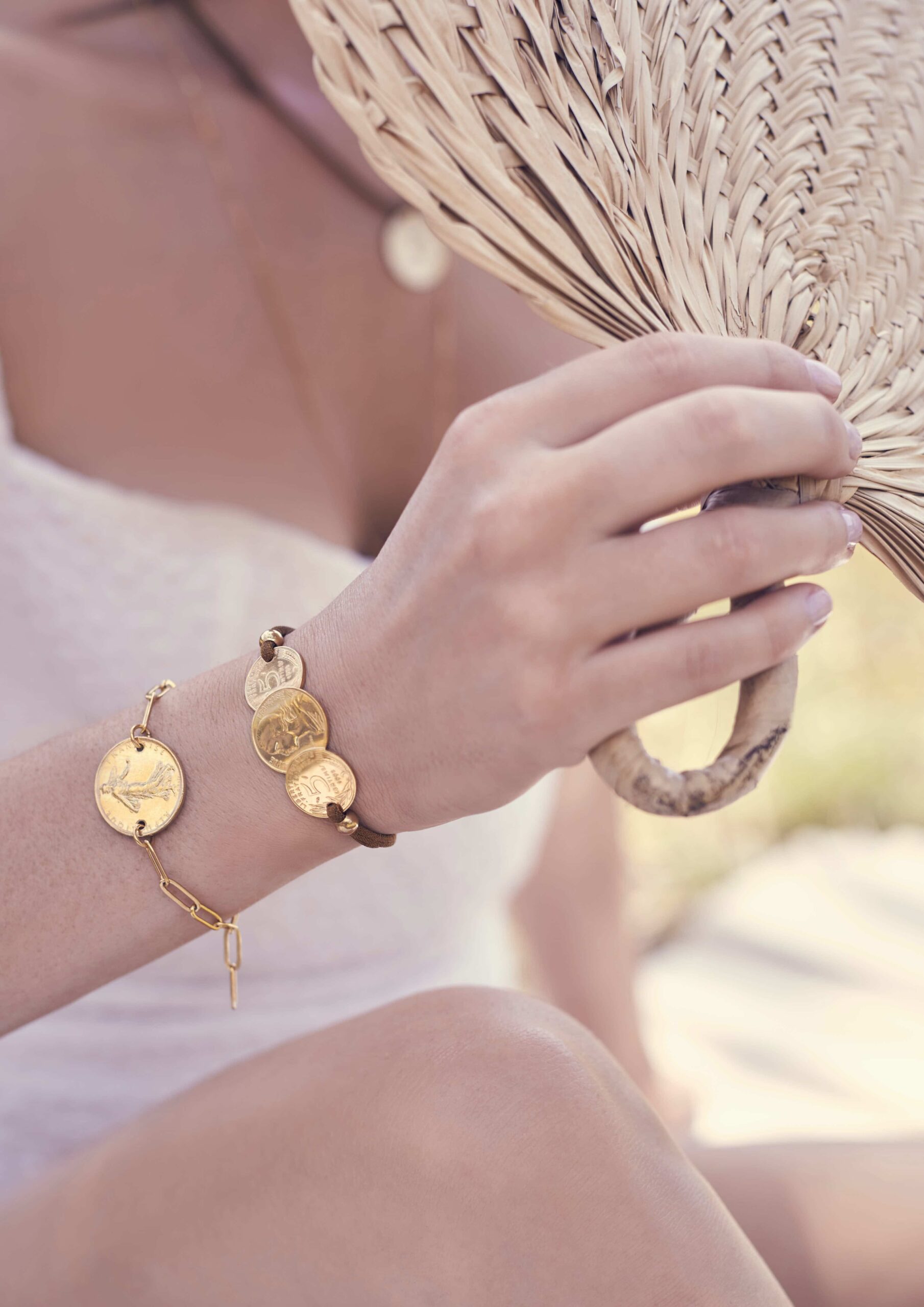 Le P'tit Franc Céline bracelet 3 pièces cordon stretch plaqué or