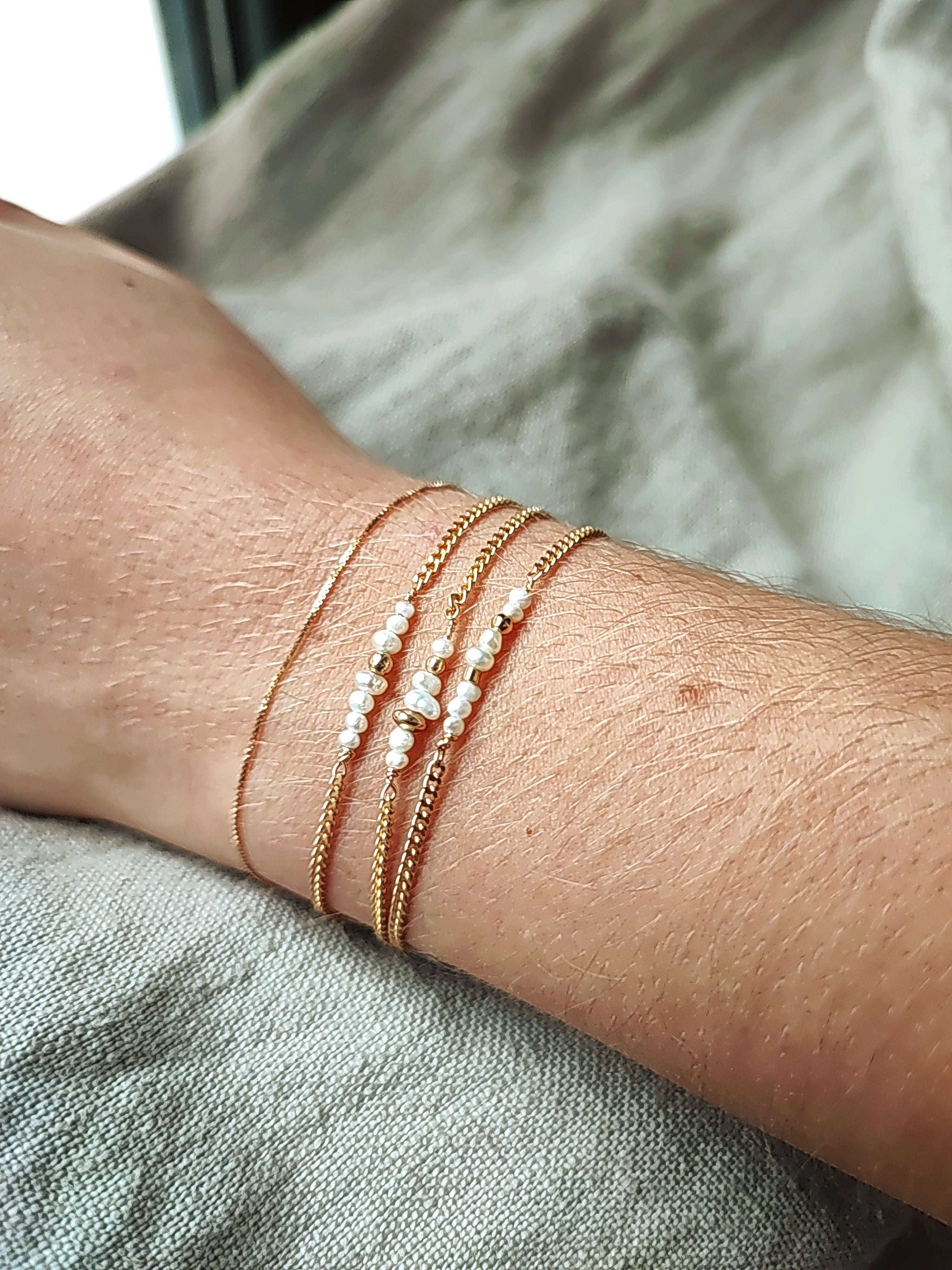 Ô PLUM Triple Gaïa Perles bracelet plaqué or 3 tours