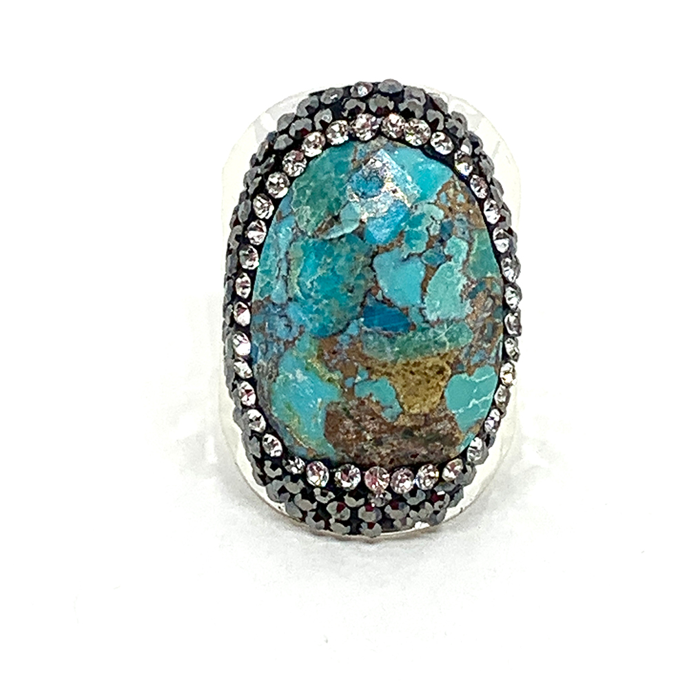 HYPNOCHIC Bague argentée strass pierre turquoise ajustable