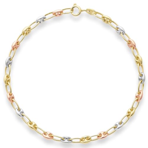 L'Atelier d'Azur Bracelet 3 Ors Grain de Café Tricolore Femme 18 cm