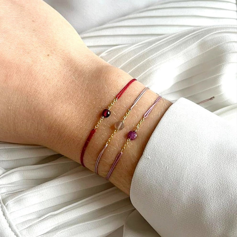 Ô PLUM Mini Grenat bracelet cordon bordeaux plaqué or 4 mm