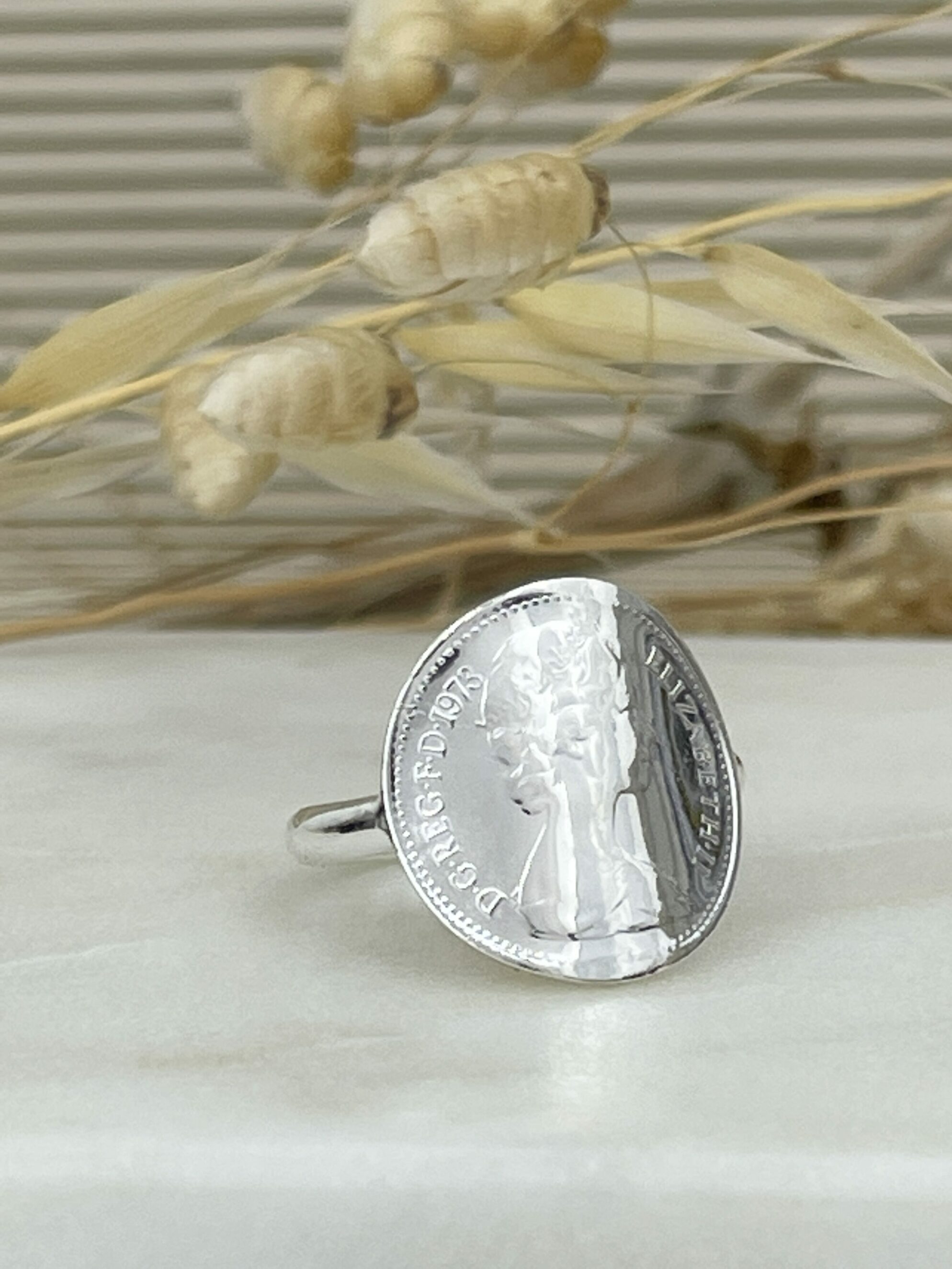 Le P’tit Franc Bague 1/2 Penny bague pièce anglaise Elizabeth II plaqué or