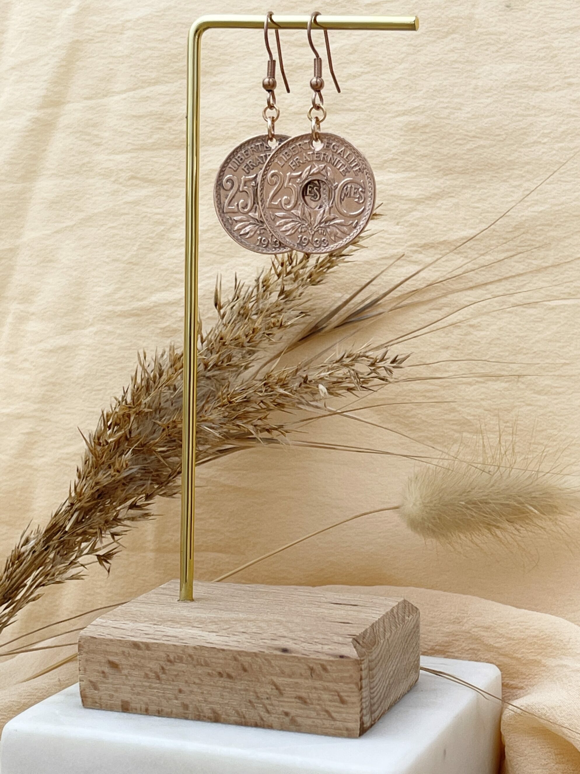 Le P’tit Franc Fraternité 25 Sous boucles d’oreilles plaqué or 24 mm