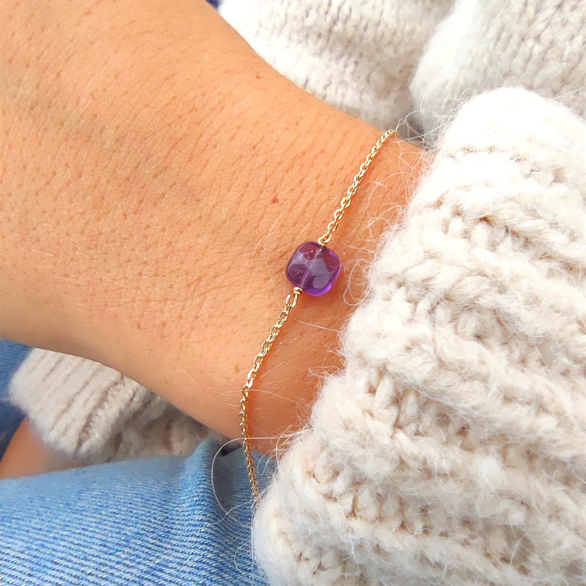 Ô PLUM Charlie bracelet améthyste plaqué or 17 cm