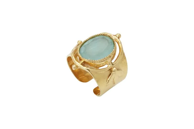 Leticia Ponti Mila bague chevalière calcédoine aqua ajustable