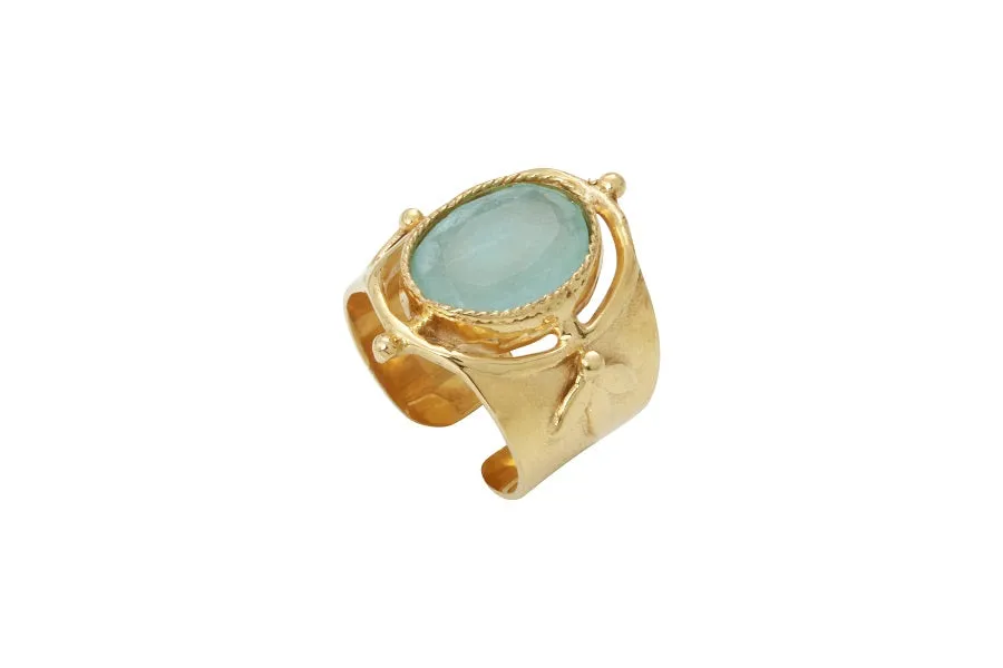 Leticia Ponti Mila bague chevalière calcédoine aqua ajustable