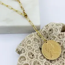 Le P’tit Franc Collier 10 Pence collier pièce anglaise chaîne 45 cm or