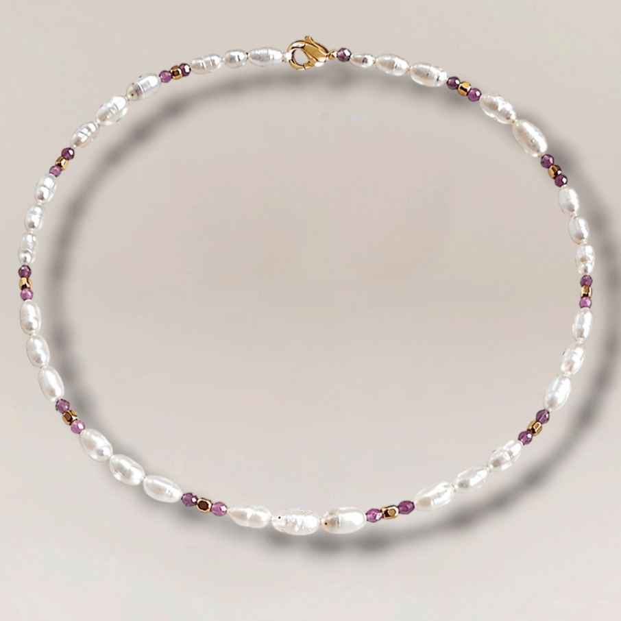 Ô PLUM Anna collier perles et rubis plaqué or 42 cm