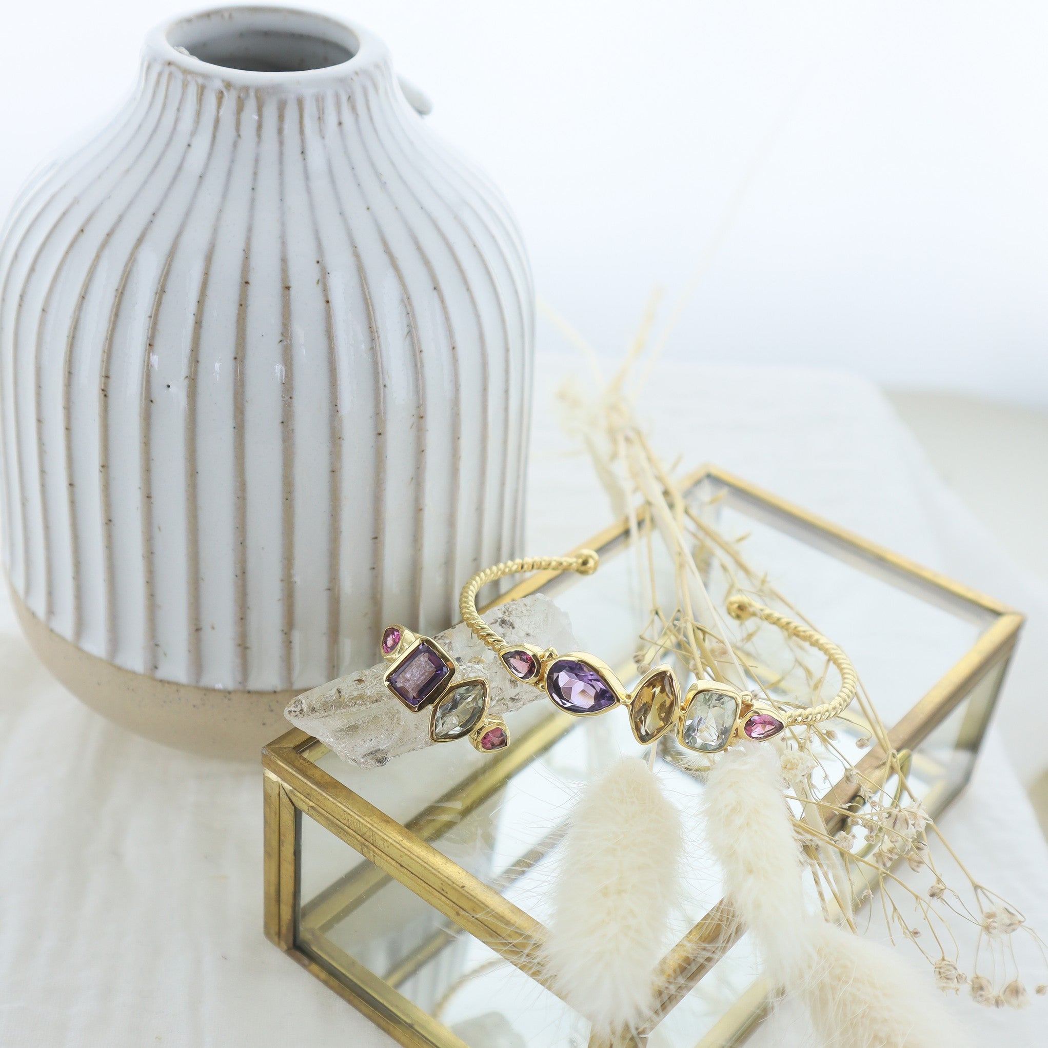 Leticia Ponti Paloma bague plaqué or tourmaline rose ajustable