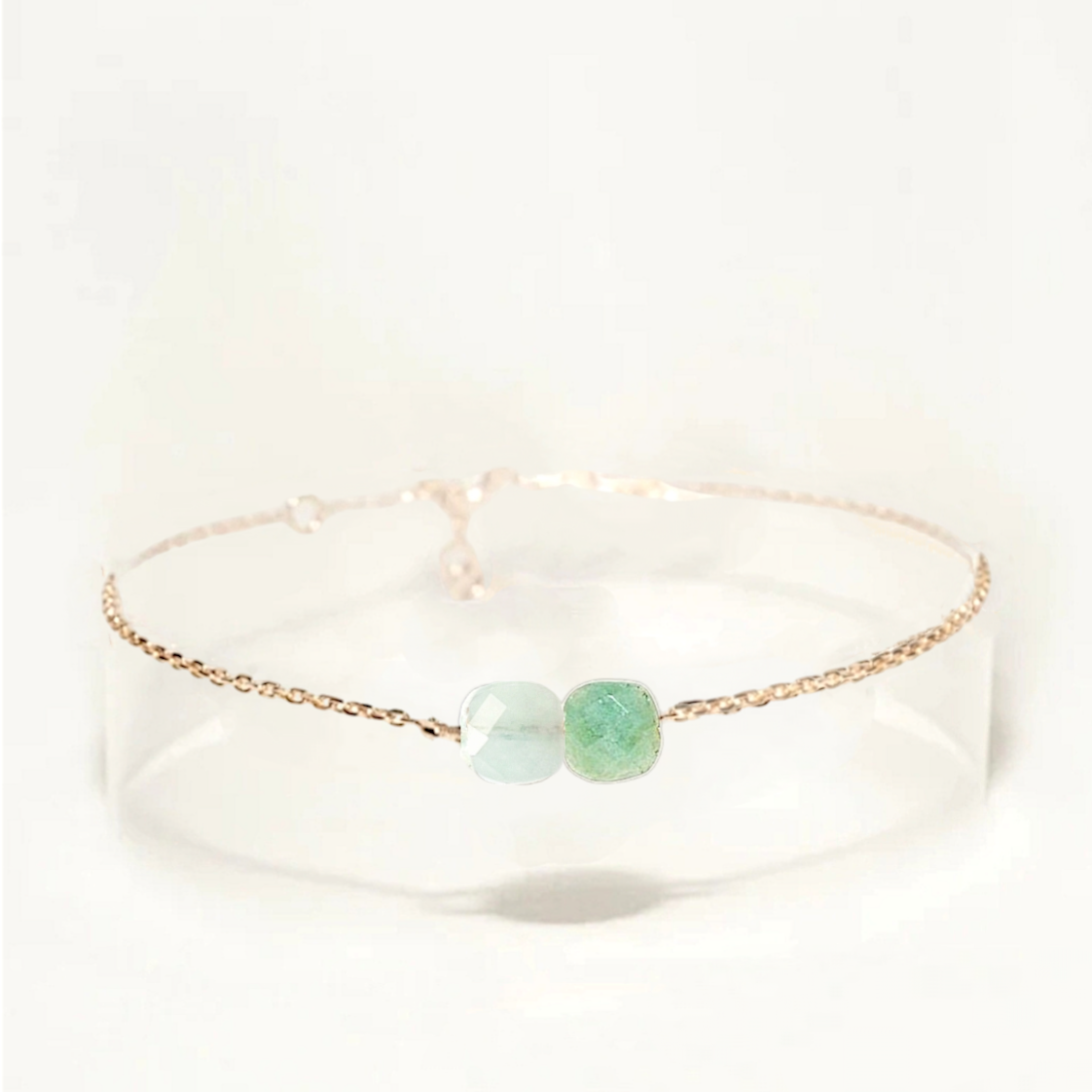 Ô PLUM ALIÉNOR Bracelet Aigue-Marine Amazonite Plaqué Or