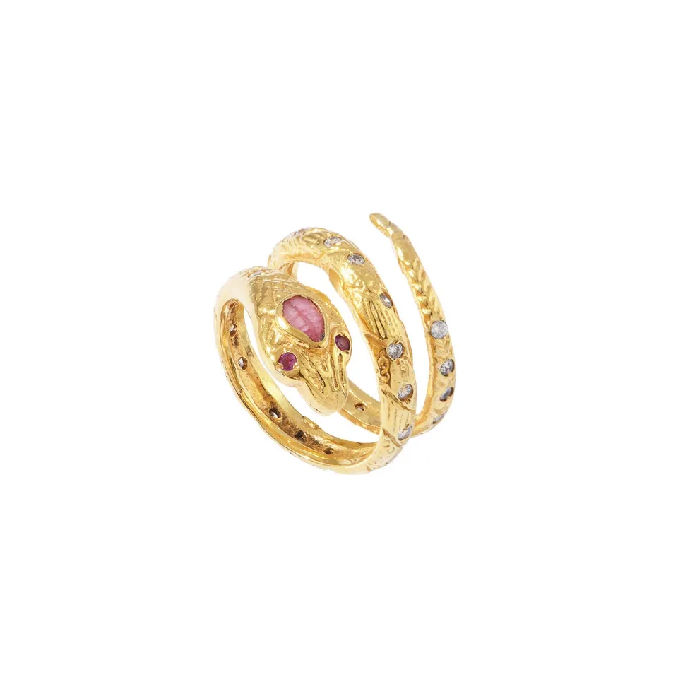 Leticia Ponti Snake Bague rubis plaqué or taille 52