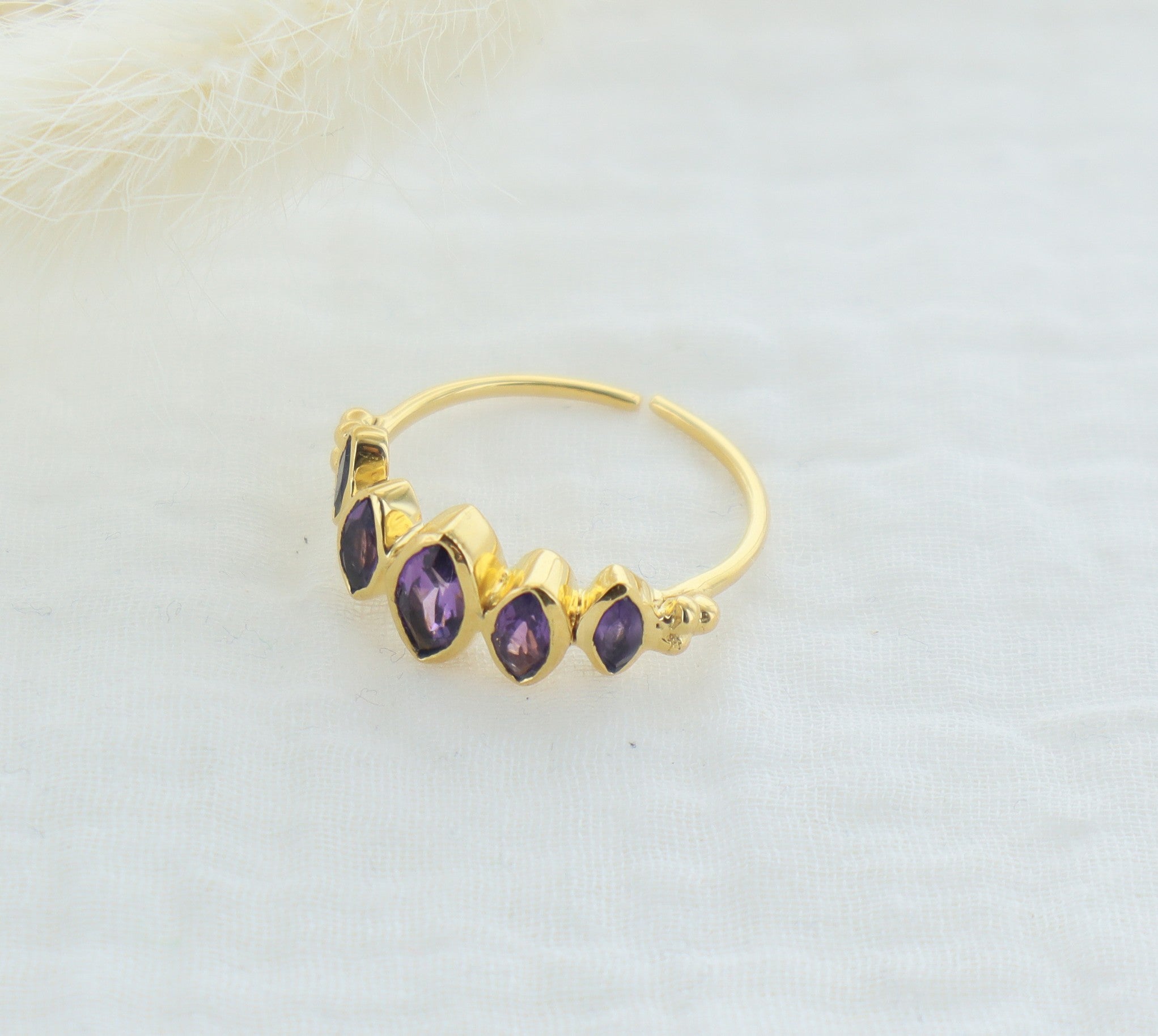 Leticia Ponti Betsy bague agate verte plaqué or ajustable