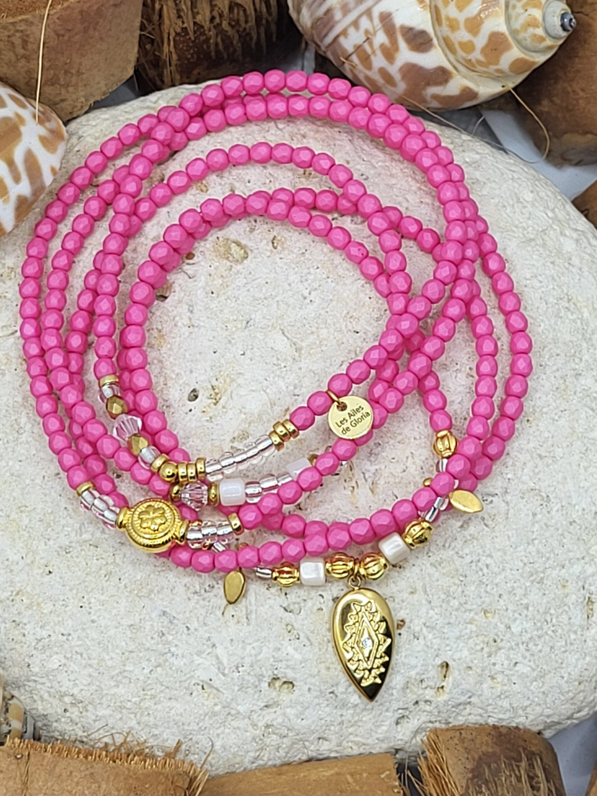 Les Ailes de Gloria Isola Rosa bracelet multirangs rose