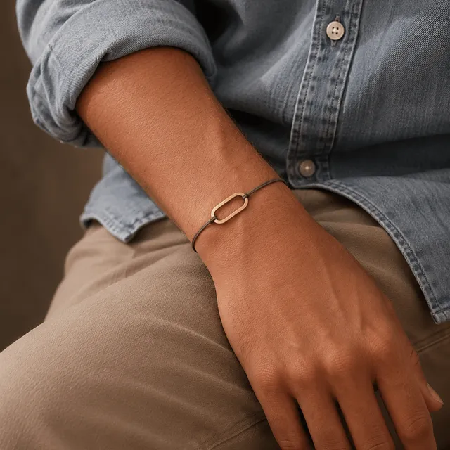 Ô PLUM Dany bracelet cordon kaki anneau plaqué or