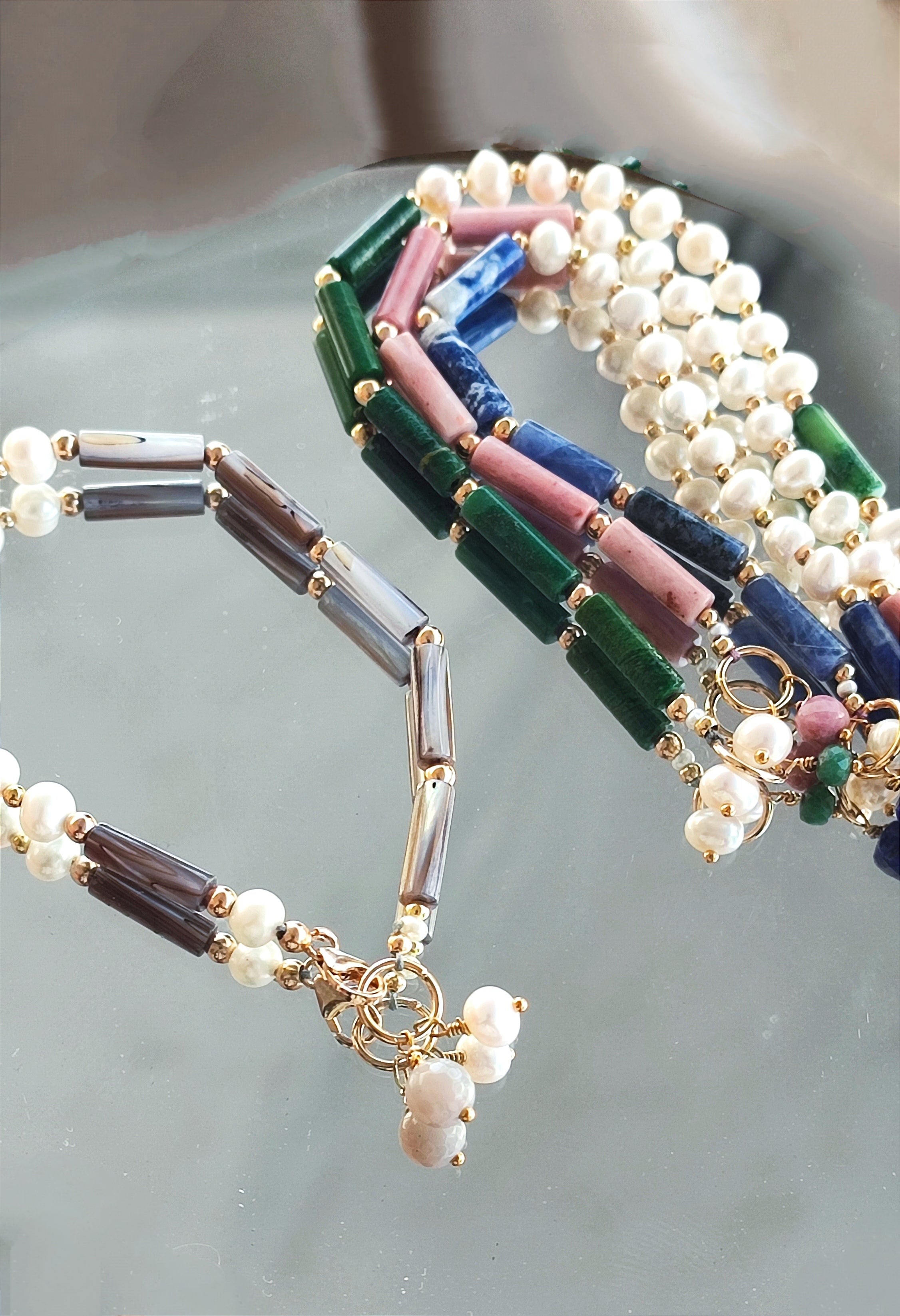 Ô Plum Bracelet Perles Pierres Jo nacre beige 17 cm