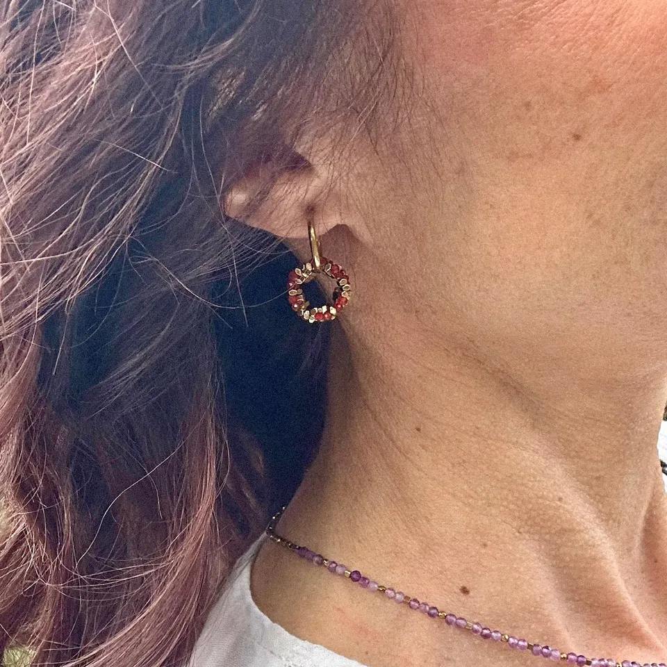 Mad So Creation Agate créoles à clip boucles d'oreilles agate rouge