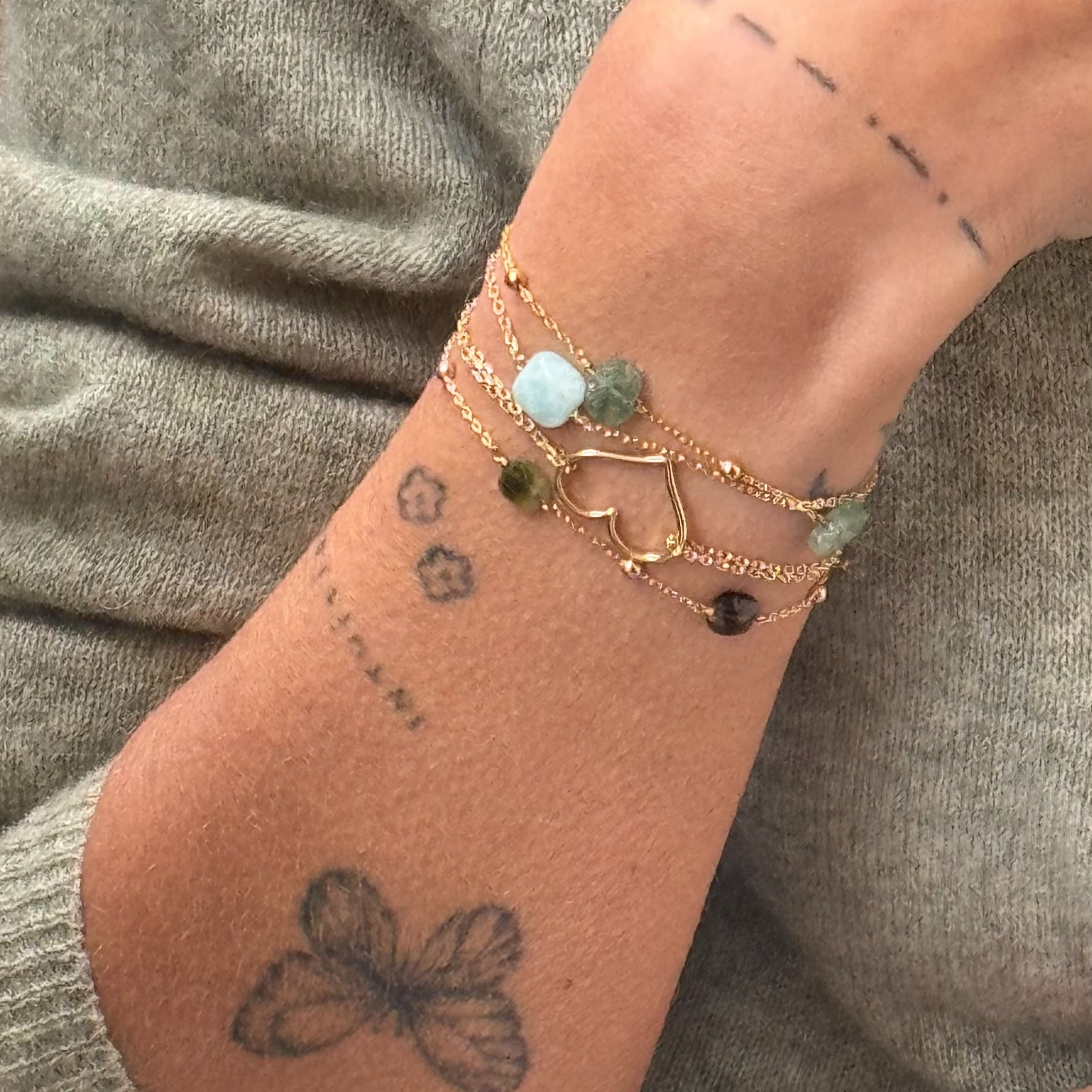 Ô PLUM Shenaa Amazonite bracelet plaqué or pierre foncée 15-18 cm