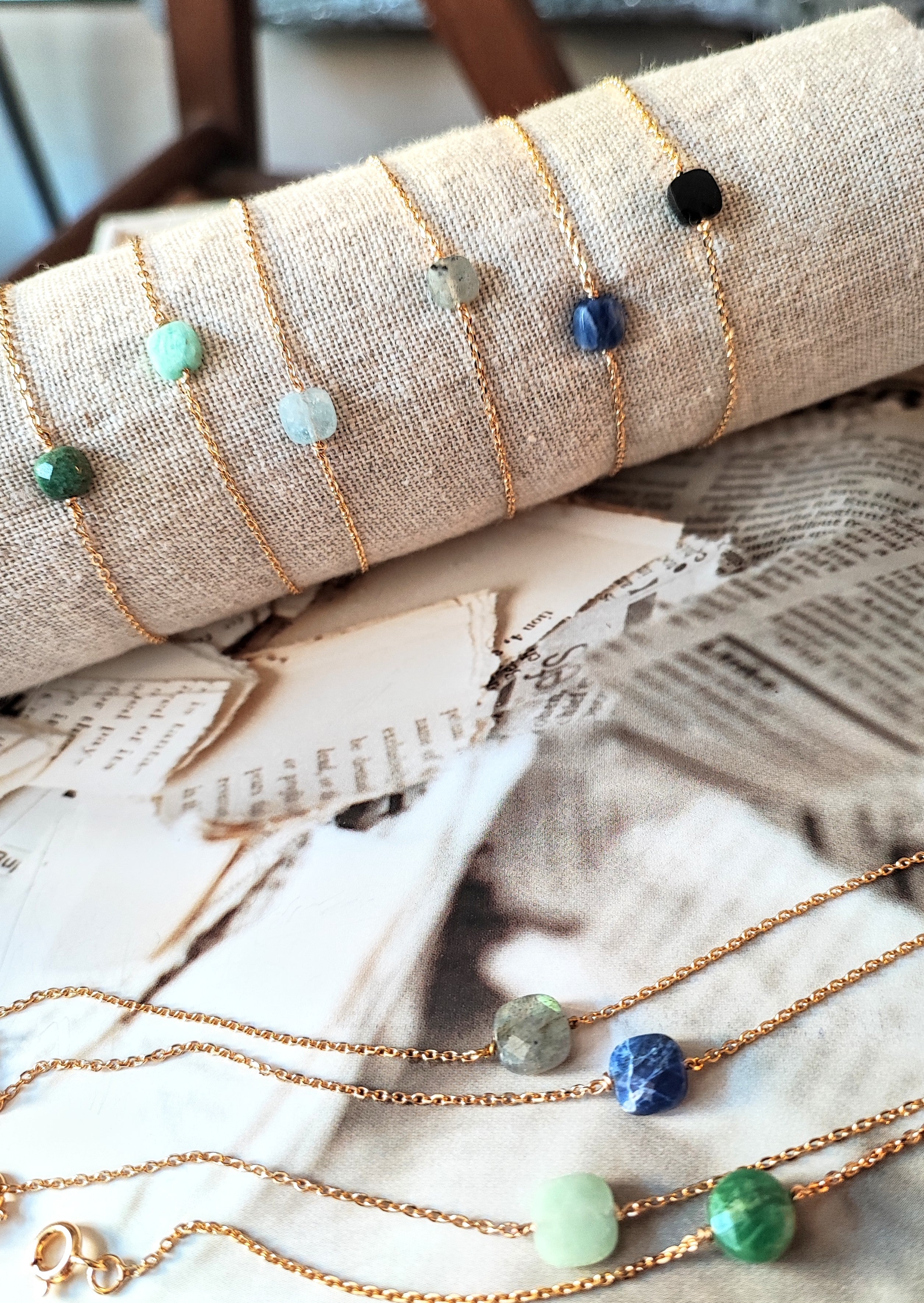 Ô PLUM SHENAA Bracelet Labradorite Plaqué Or 17-19 cm