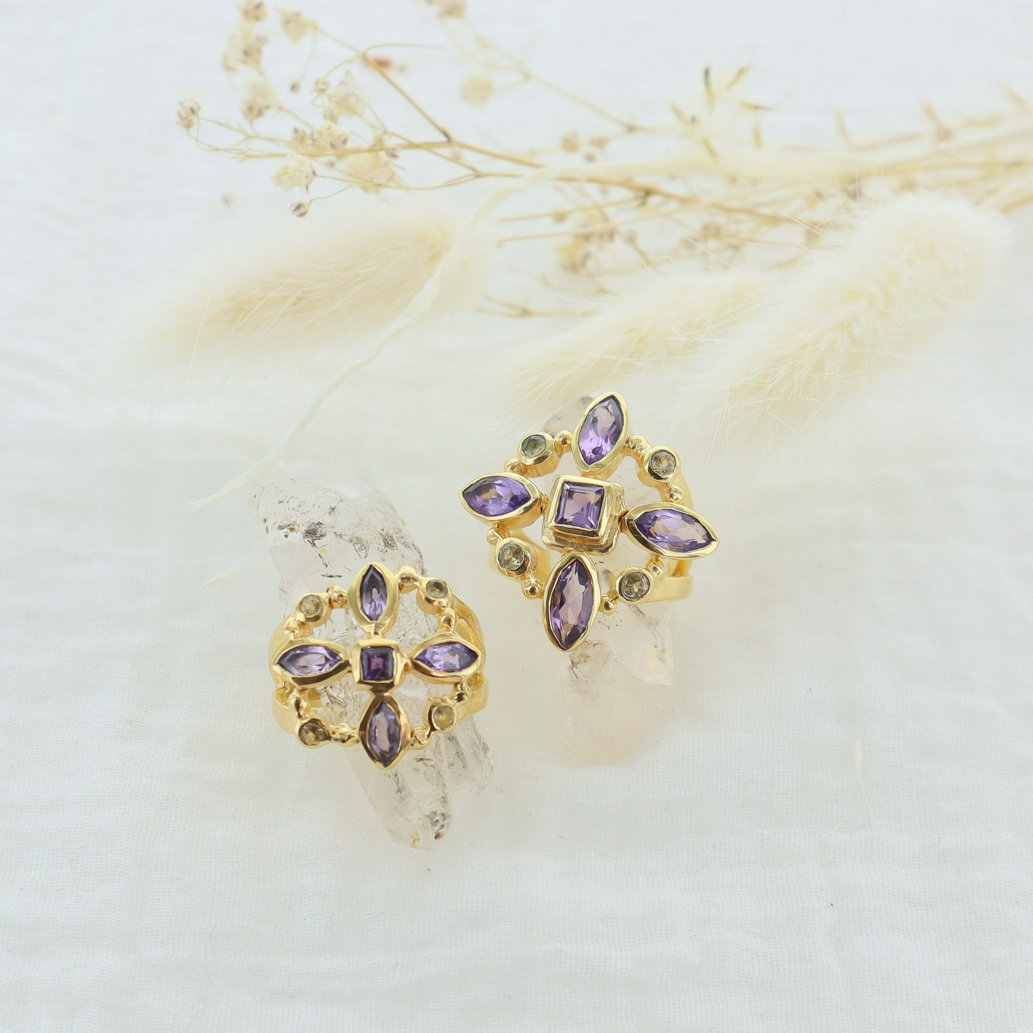 Leticia Ponti Rosie bague ajustable plaqué or pierres XL/S