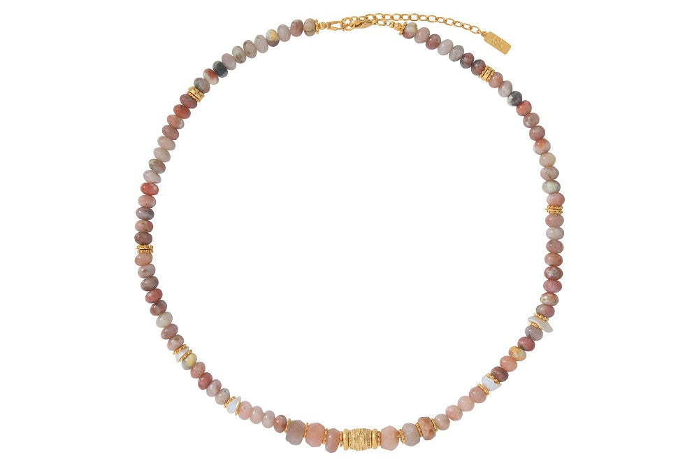 Leticia Ponti Clara collier pierre de lune rose 40 cm plaqué or
