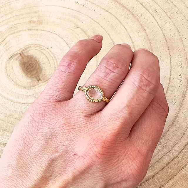 MAD SO CREATION Anastasia bague cabochon cristal doré ajustable