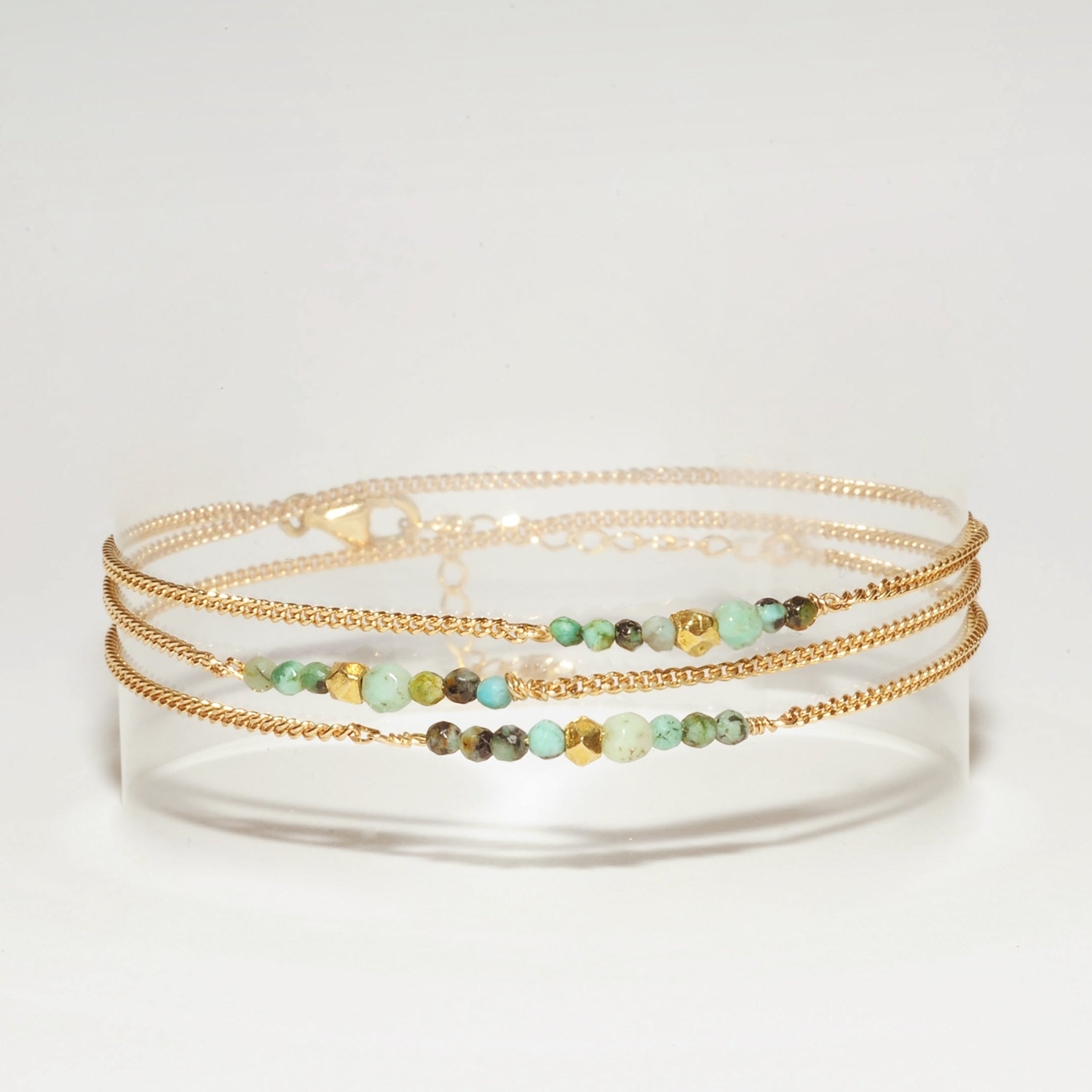 Ô PLUM Bracelets Gaïa Triple Turquoises bracelet plaqué or