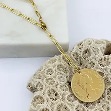 Le P’tit Franc Collier 10 Pence collier pièce anglaise chaîne 45 cm or