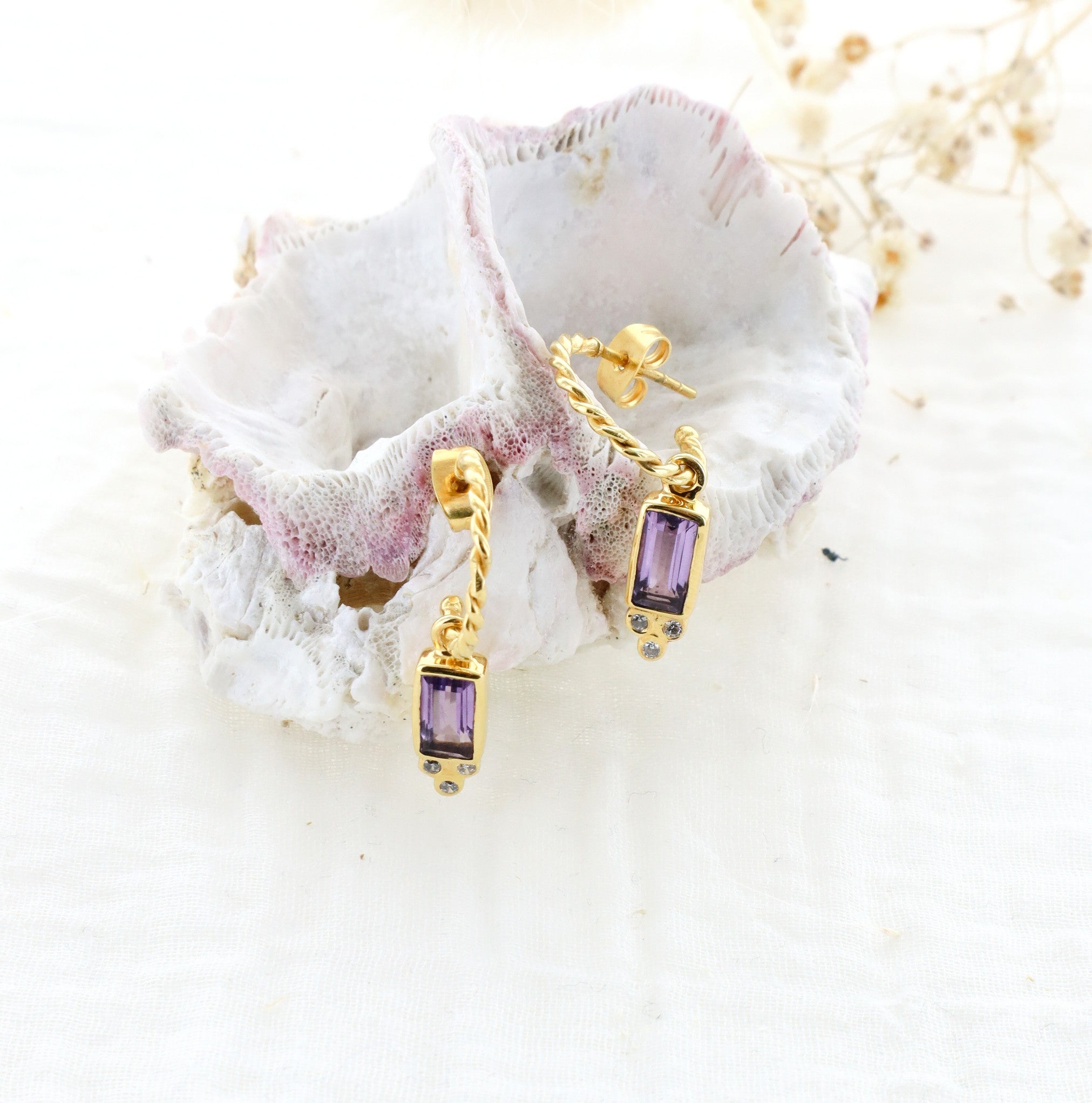 Leticia Ponti Frida boucles d'oreilles améthyste plaqué or