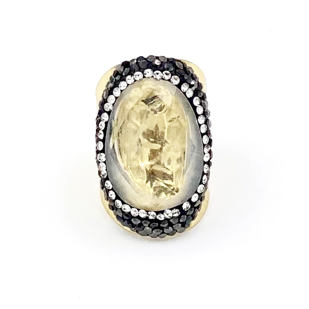 Hypnochic White Jars bague dorée strass blanche