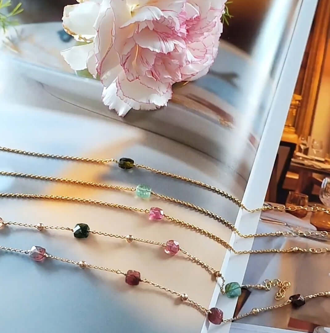 Ô Plum Héloise bracelet 4 tourmalines vertes plaqué or