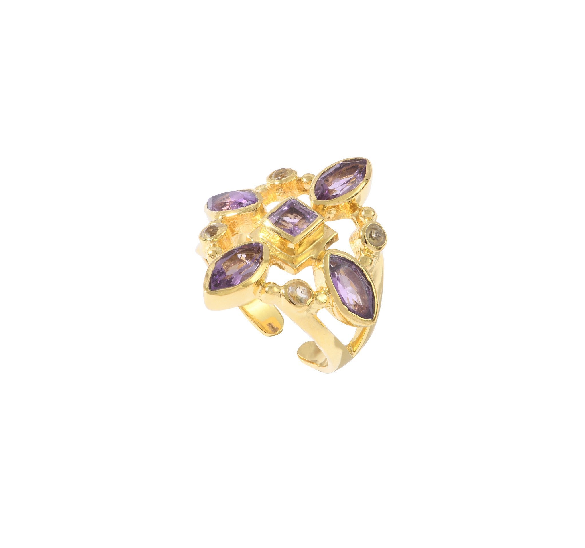 Leticia Ponti Rosie bague ajustable plaqué or pierres XL/S