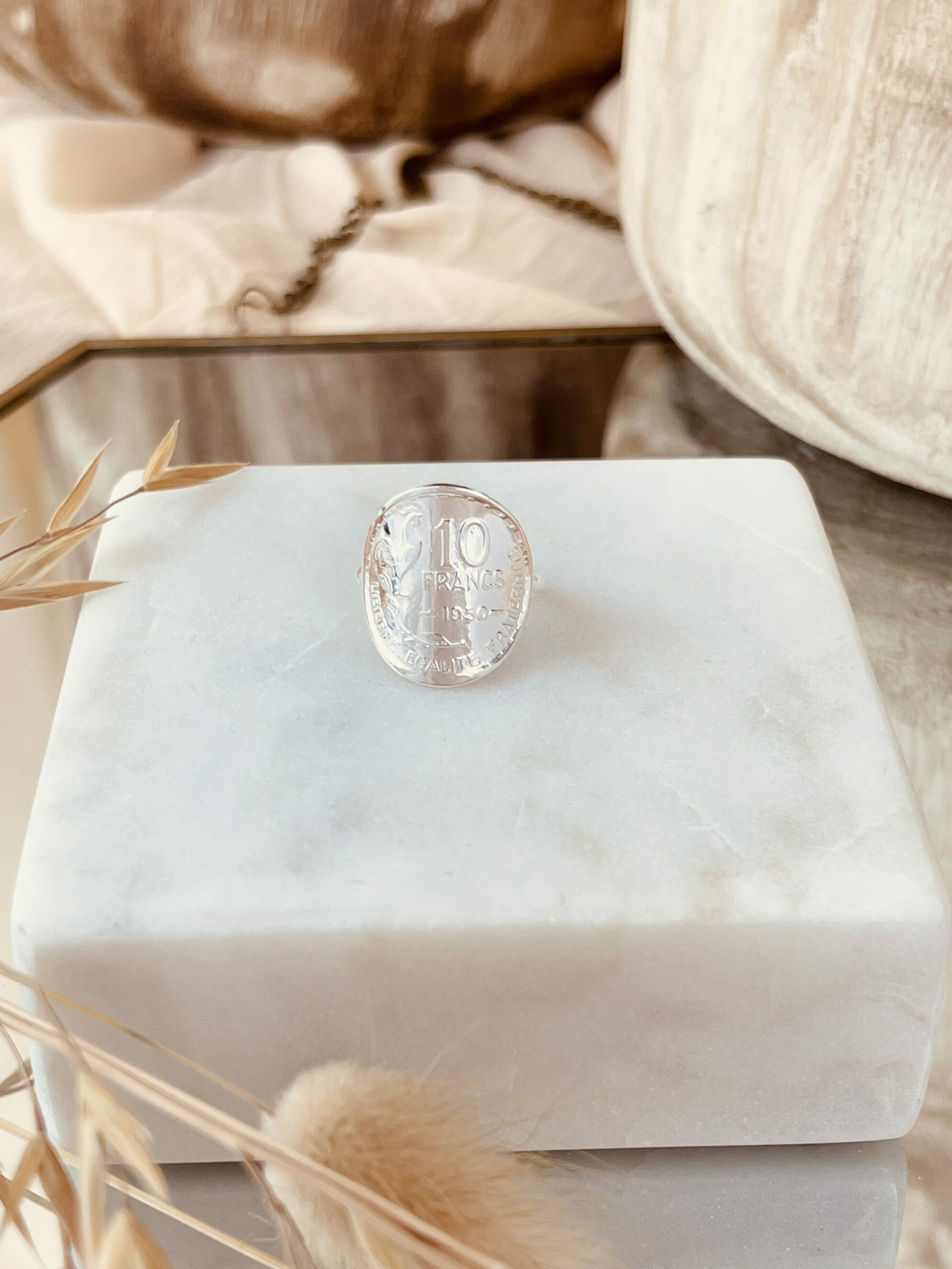 Le P’tit Franc Guiraud bague 10 francs plaqué argent réglable