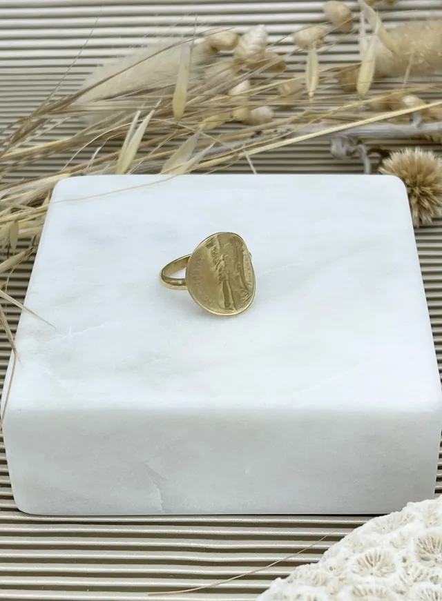 Le P’tit Franc Bague 1/2 Penny bague pièce anglaise Elizabeth II plaqué or