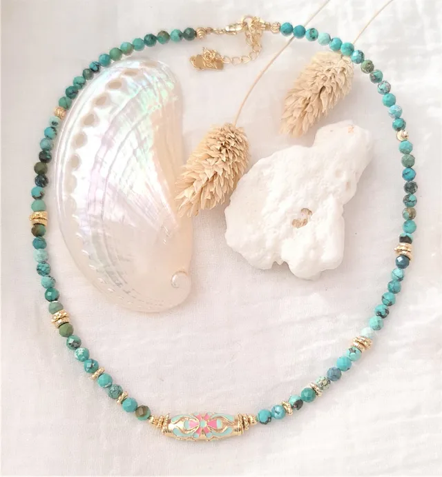 Leticia Ponti Amaia collier fleur turquoise et rose