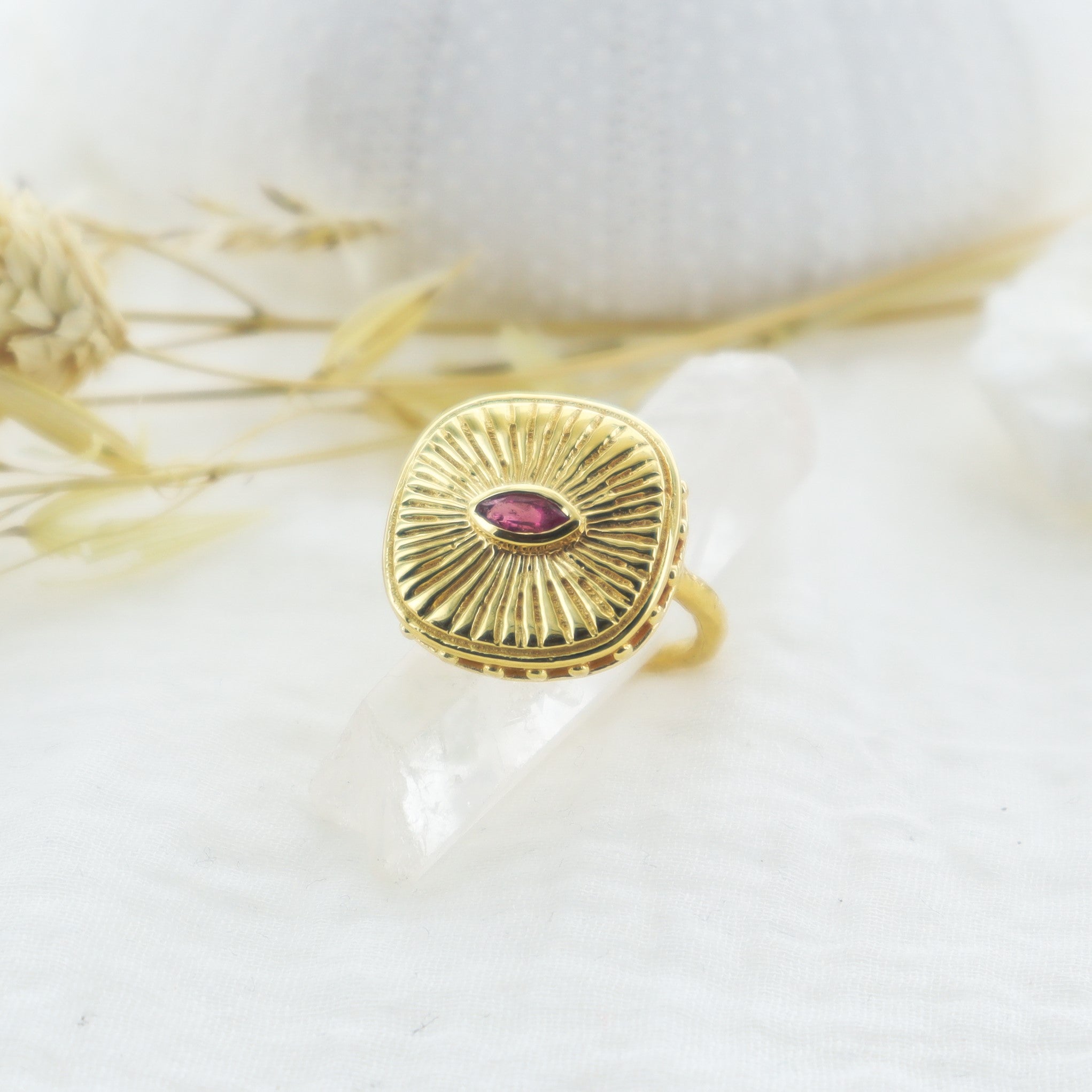 Leticia Ponti Œil bague améthyste ajustable plaqué or