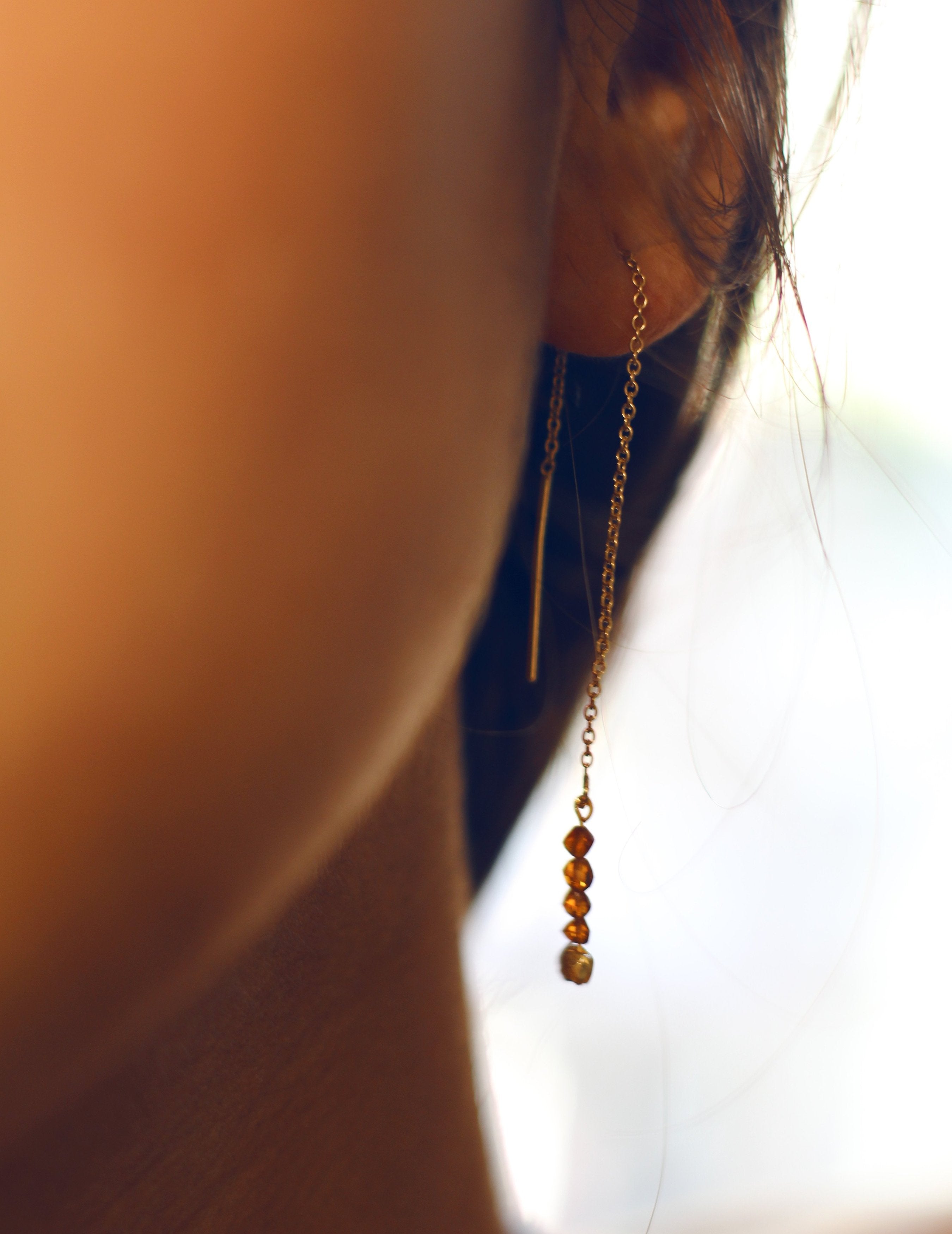 Ô PLUM Luna Citrine boucles pendantes plaqué or 9 cm