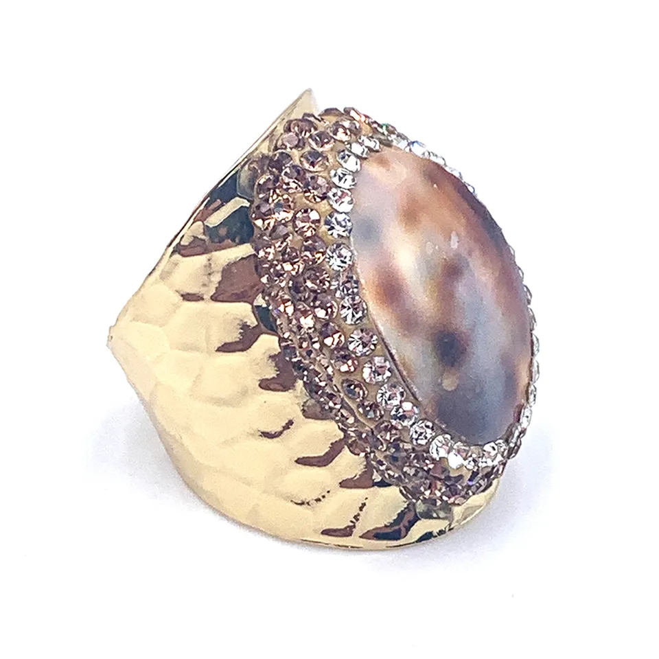 Hypnochic Léopard bague dorée strass ajustable