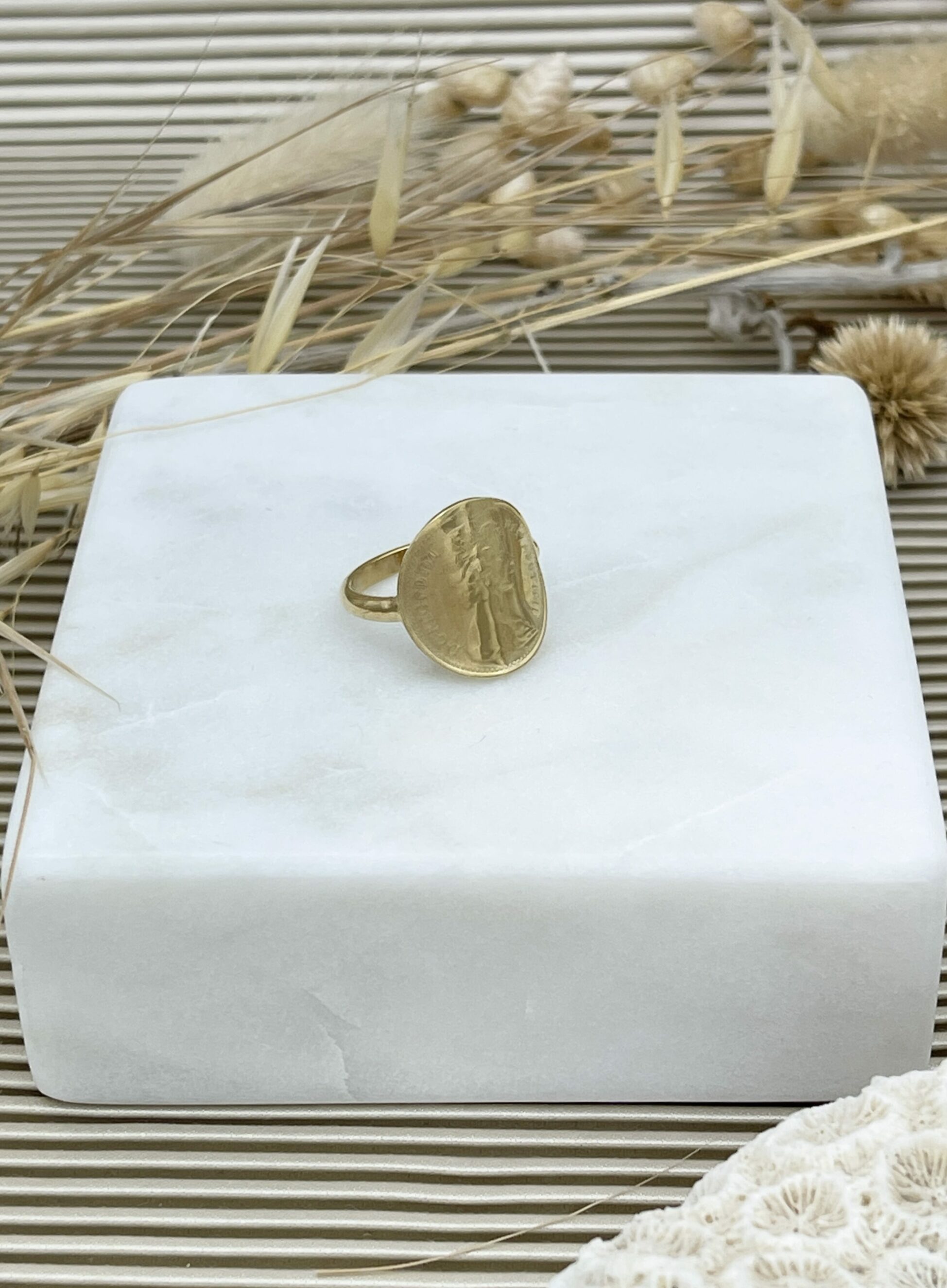 Le P’tit Franc Bague 1/2 Penny bague pièce anglaise Elizabeth II plaqué or