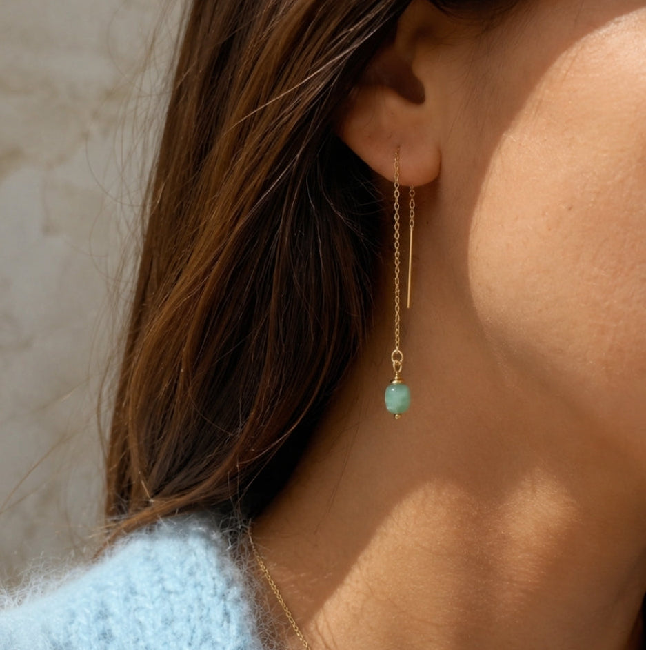 Ô PLUM Maya Amazonite boucles plaqué or 9 cm