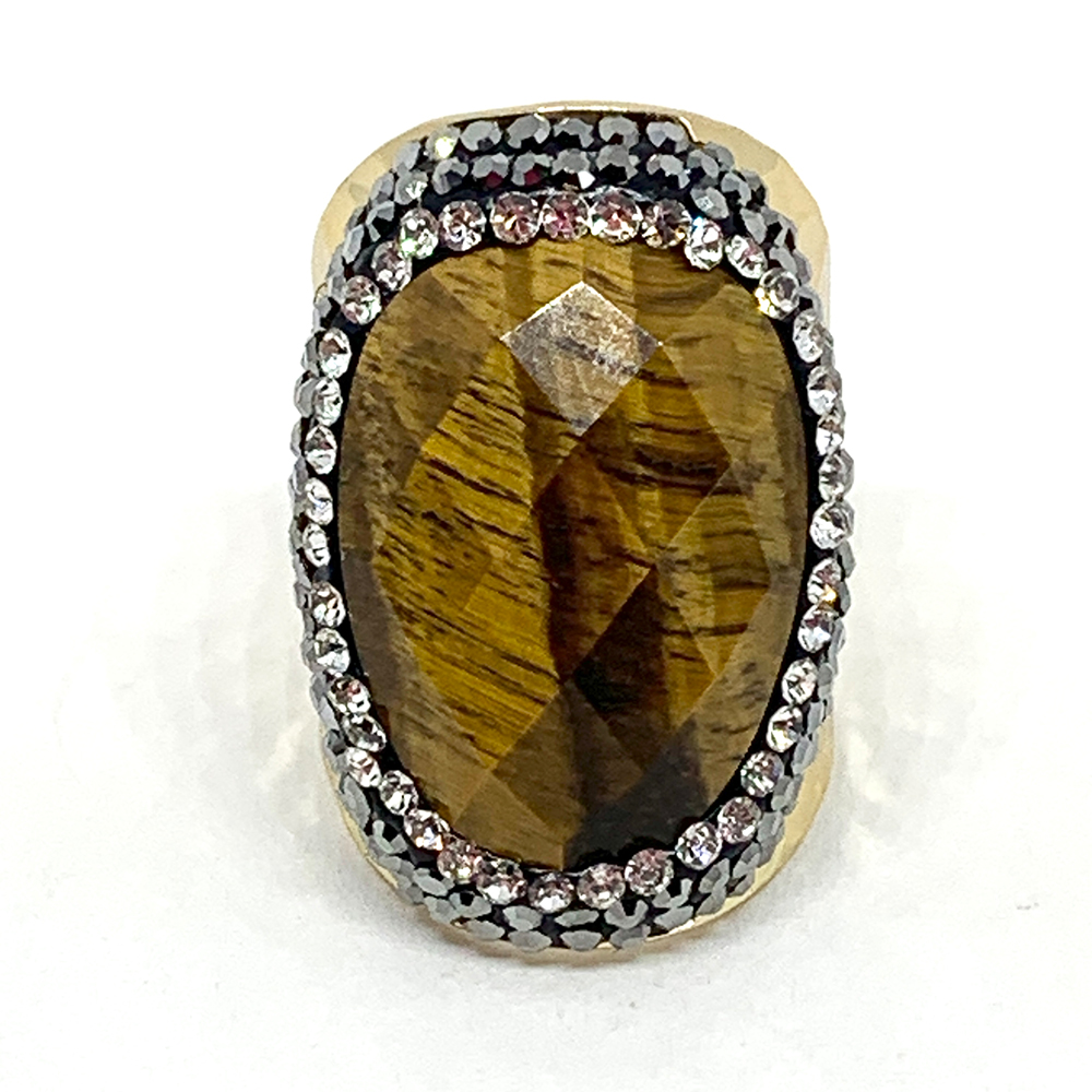 Hypnochic Bagues bague dorée strass œil de tigre