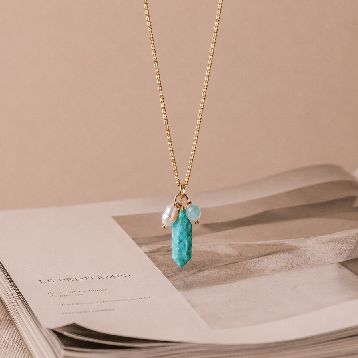 Ô PLUM Collier CELINE bâton amazonite collier perle 60 cm