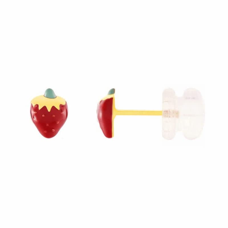 L'Atelier d'Azur Boucles Puces Fraises Laquées Or Jaune Enfant