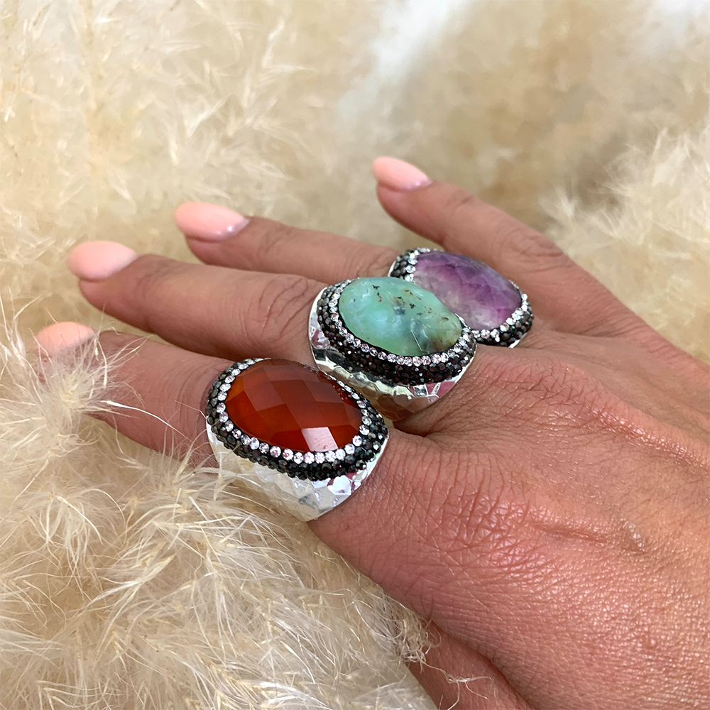 Hypnochic Bagues bague argentée strass pierre ajustable