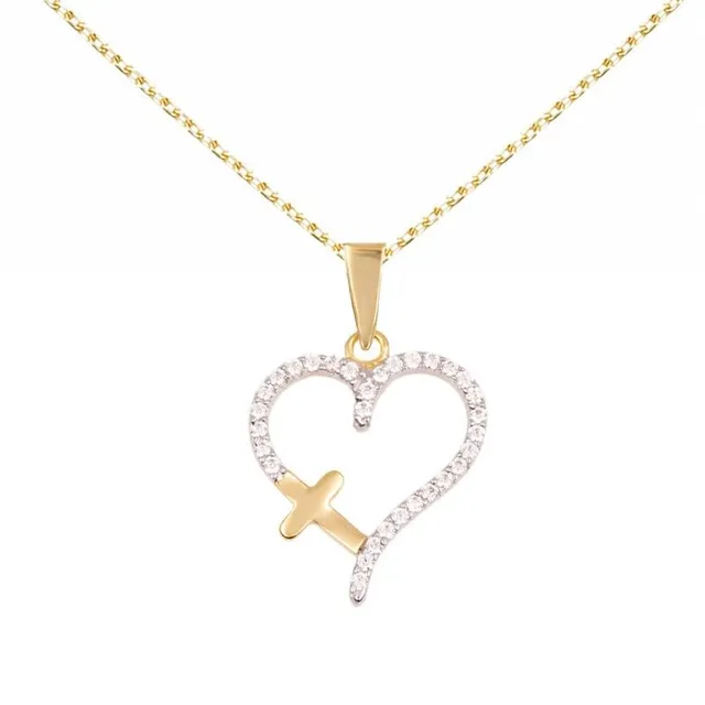L'Atelier d'Azur Collier Cœur et Croix Or Jaune Zirconiums 42-45 cm