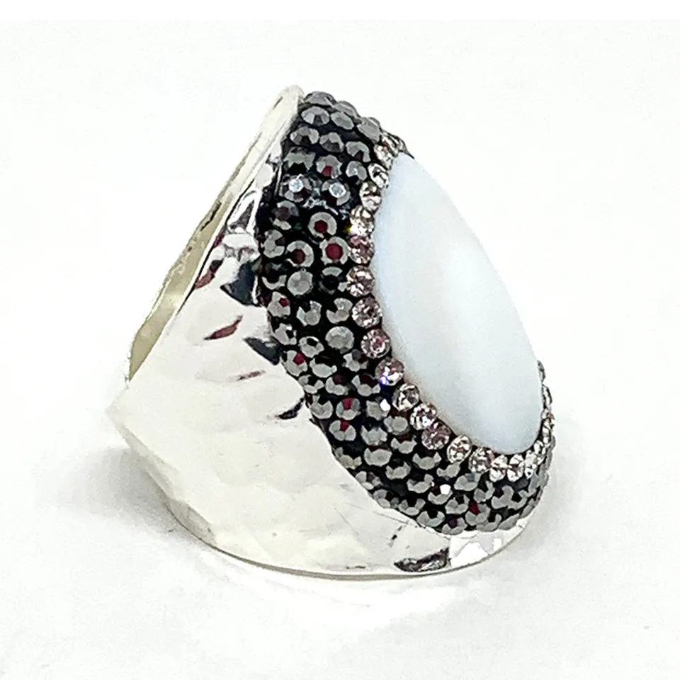 Hypnochic Strass bague nacre blanche ajustable