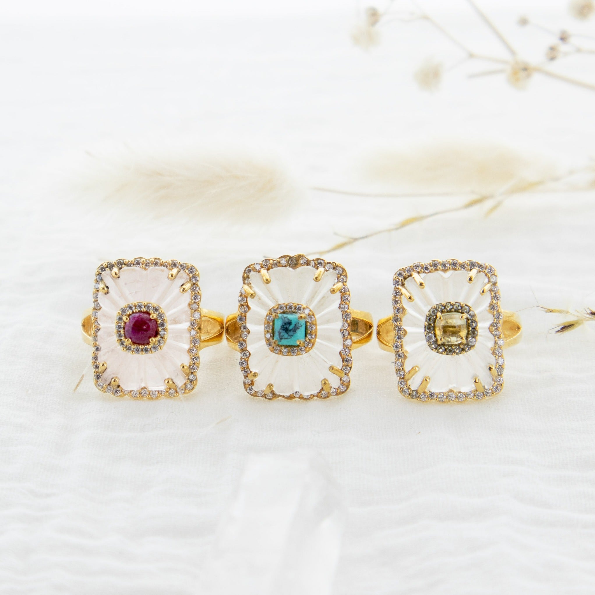 Leticia Ponti Julia bague cristal turquoise ajustable plaqué or