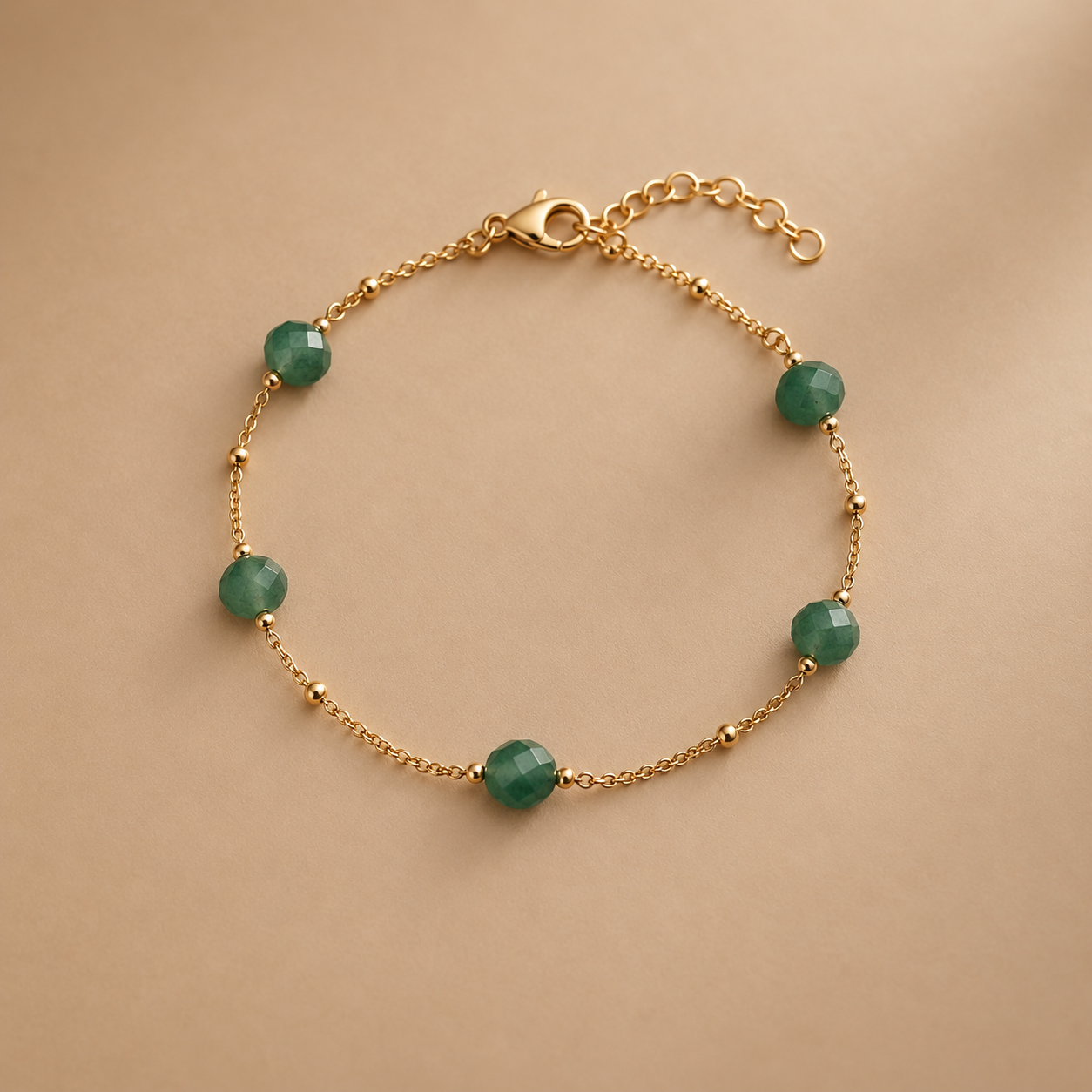 Ô PLUM Mallia bracelet aventurine verte plaqué or 19 cm