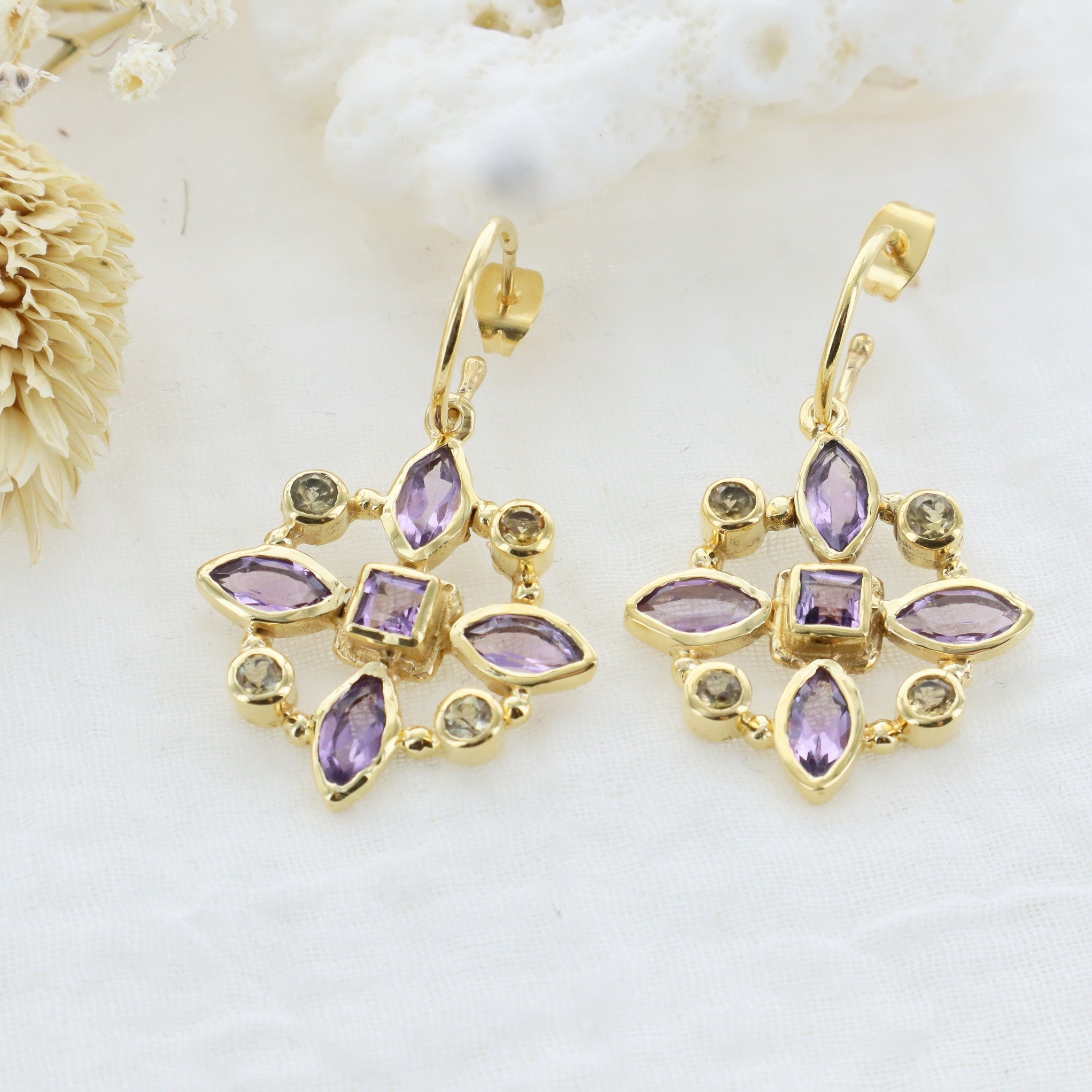 Leticia Ponti Rosie boucles améthyste citrine 4cm plaqué or